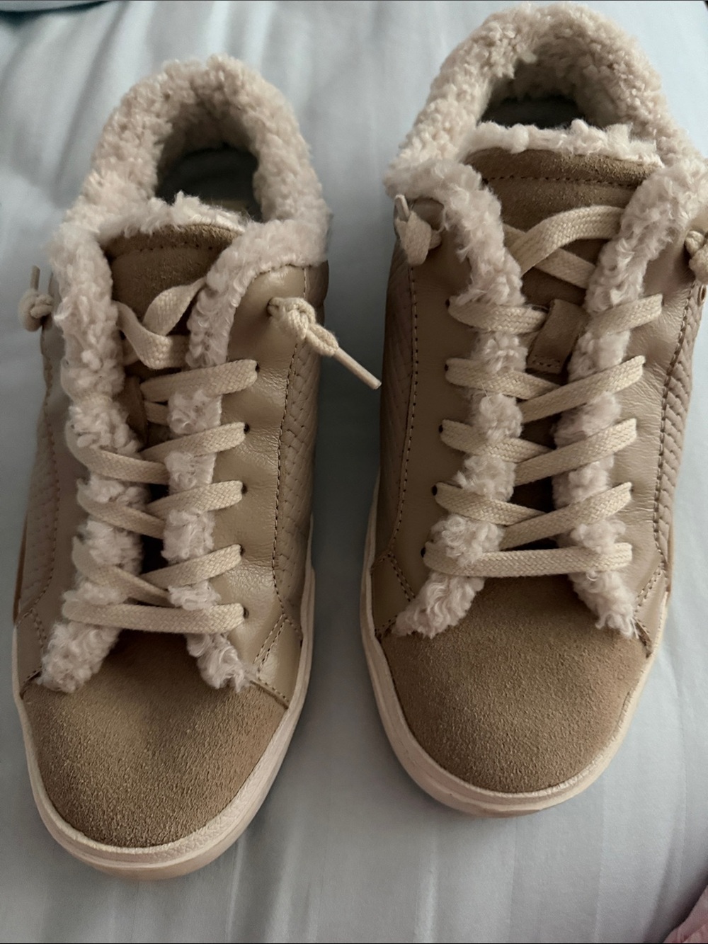 Dolce Vita Plush-Lined Beige Lace-Up Sneakers
